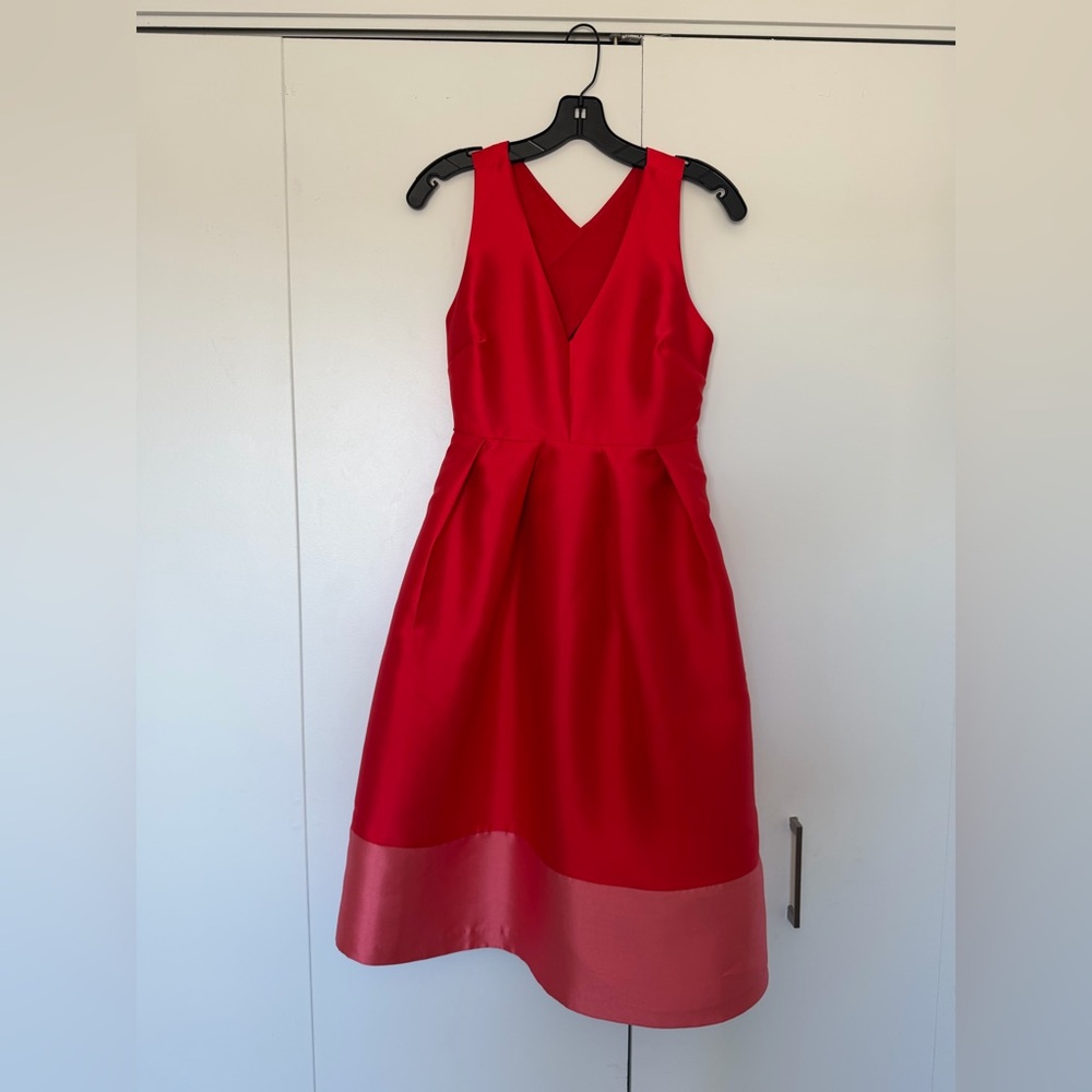 Anthropologie Maeve Red V-Neck Cross Back Party Dress with Contrast Hem